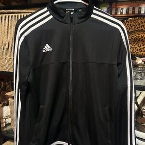 Adidas Men's Black Windbreaker with White Stripes